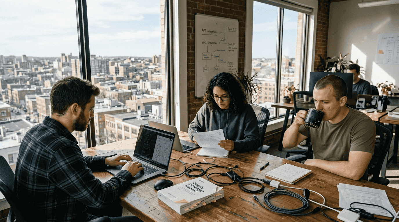 Shopify team working in sunlit office - shopify website development