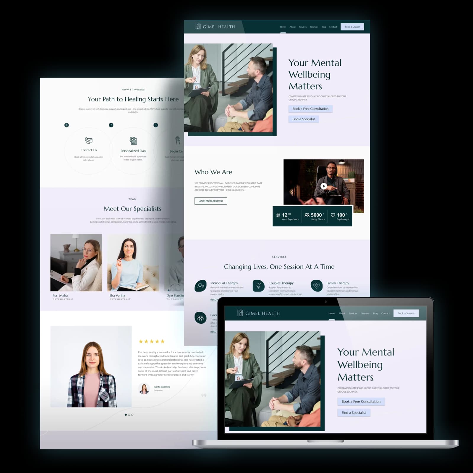 The Gimel Health website design shown on a desktop screen and a laptop