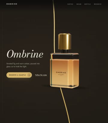Live 3D glass perfume bottle that turns and refracts as you scroll: the concept fragrance site Invisio built